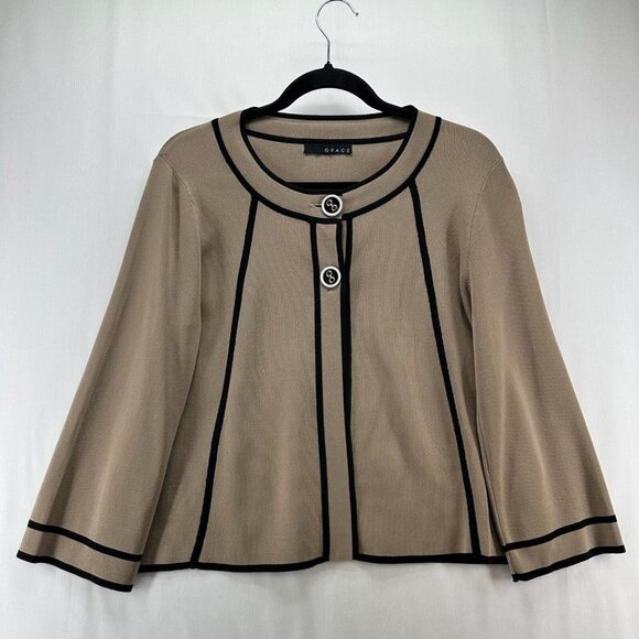 GRACE Sweater Size M Two Button Long Sleeve Blazer Cardigan Rayon Blend Brown - Picture 1 of 10